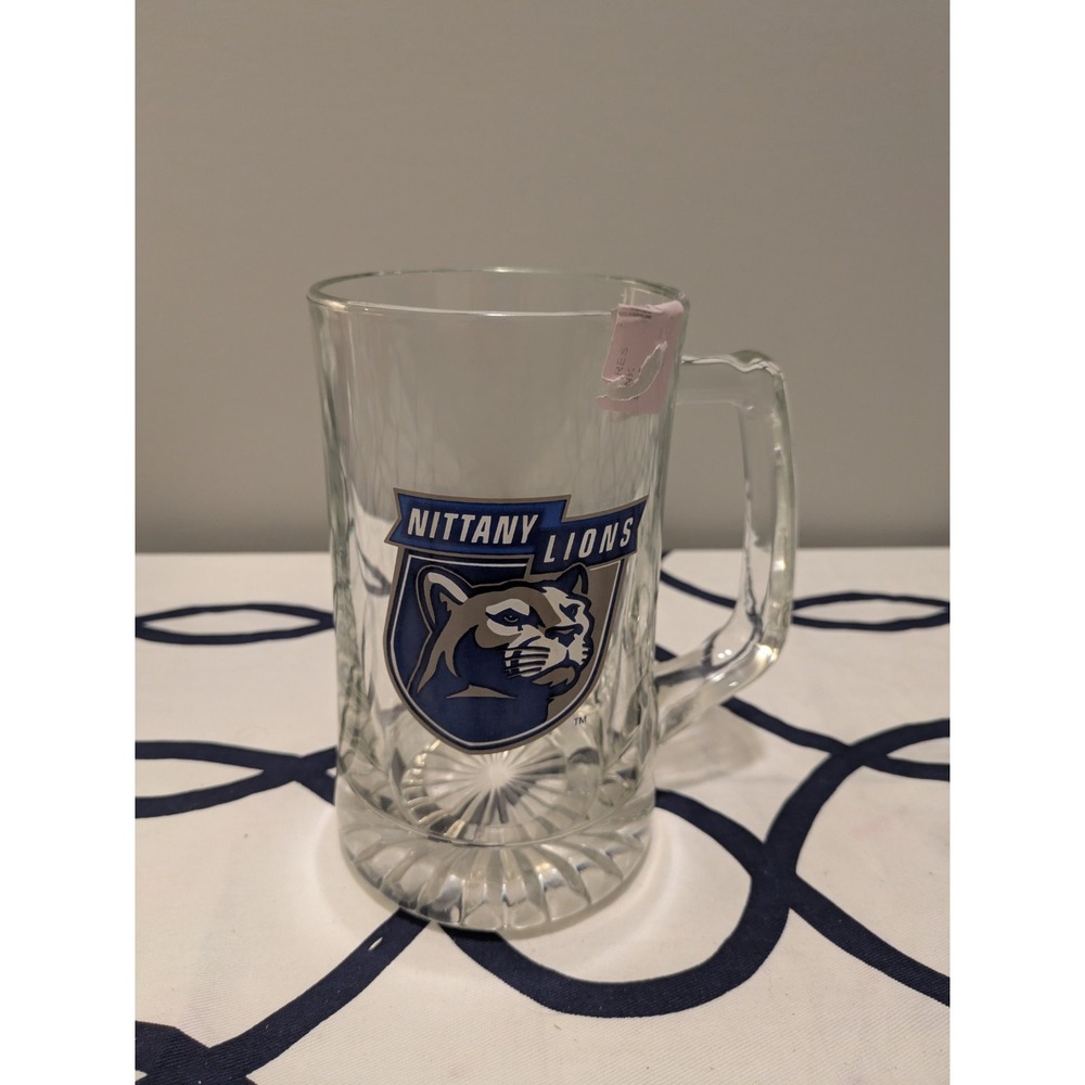 Penn State Nittany Lions Clear Glass Beer Stein Mug Blue White Logo Starburst